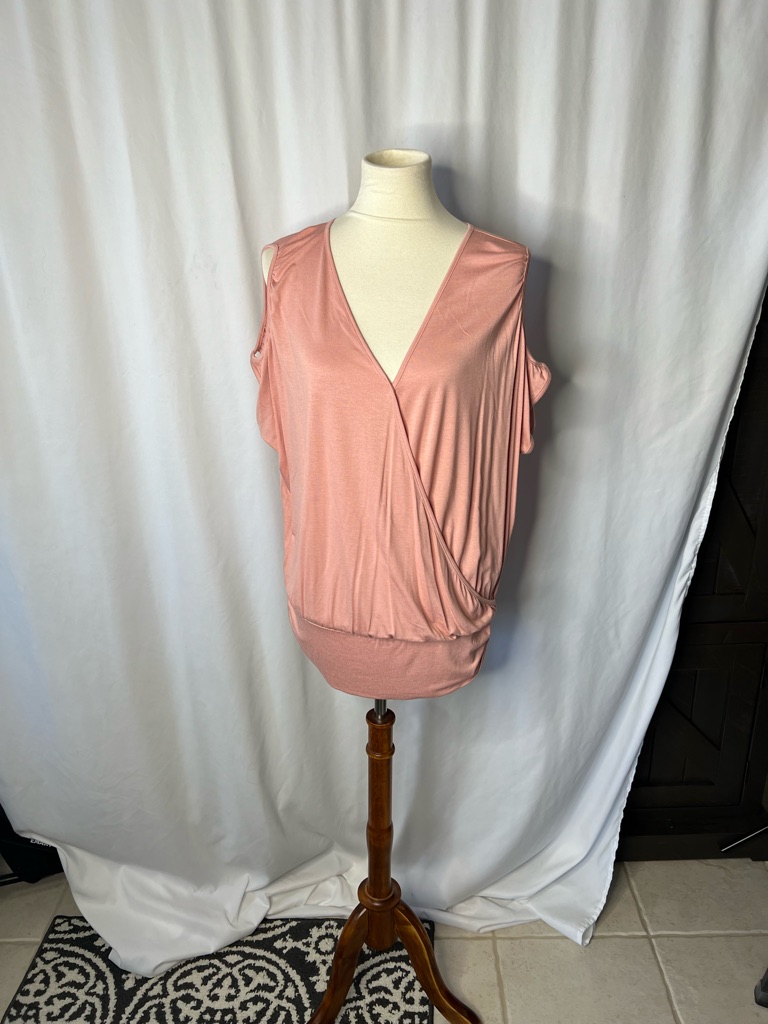 Venus Blush Pink Draped Surplice Cold Shoulder Top Size L